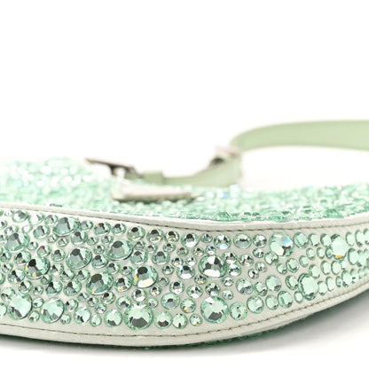 Satin Crystal Cleo Adjustable Strap Shoulder Bag Acqua