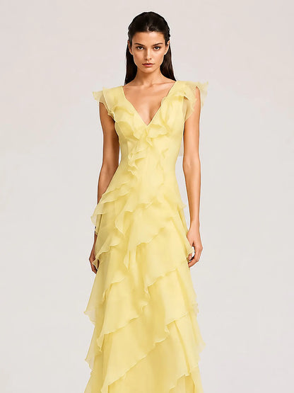 Calista Tulle Ruffle Maxi Dress