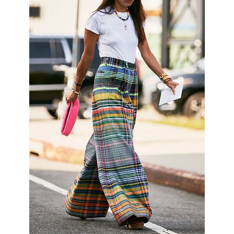 Loose Wide Leg Checkerboard Printed Casual Pants Bottoms Pants