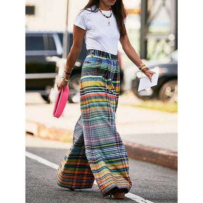 Loose Wide Leg Checkerboard Printed Casual Pants Bottoms Pants