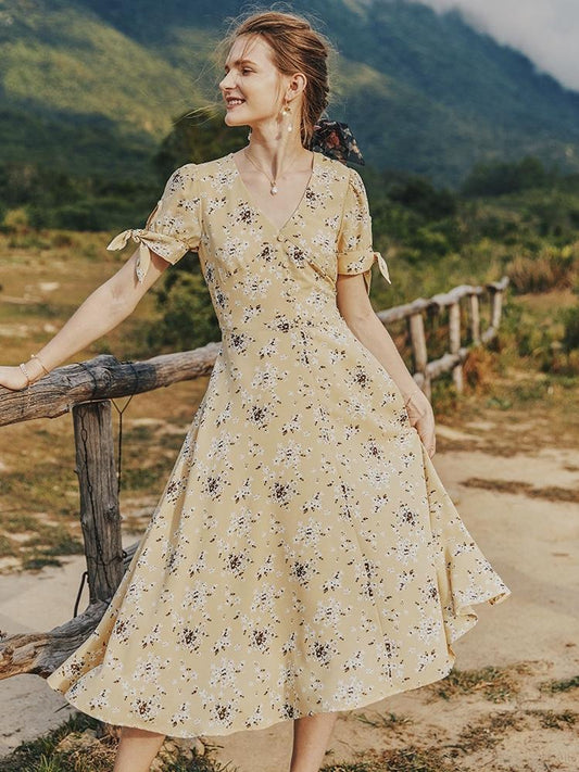 Summer V-Neck Sexy Delicate Light Luxury Chiffon Dress