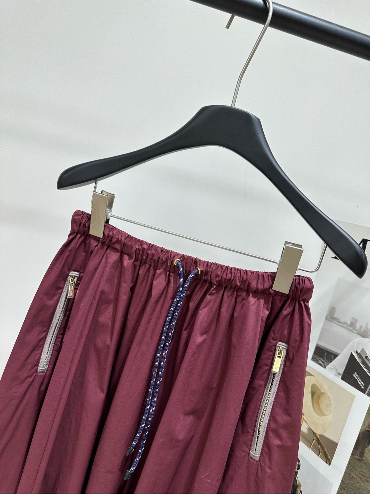 Miu Long Skirt Burgundy Windproof Fabric 349732