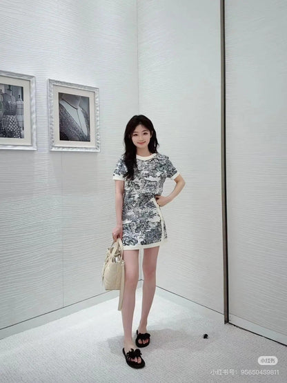 DIOR 25S SHORT-SLEEVE PATTERNED KNIT TOP 701