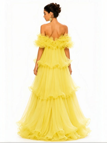 Juliette Ruffled Chiffon Off-Shoulder Maxi Dress