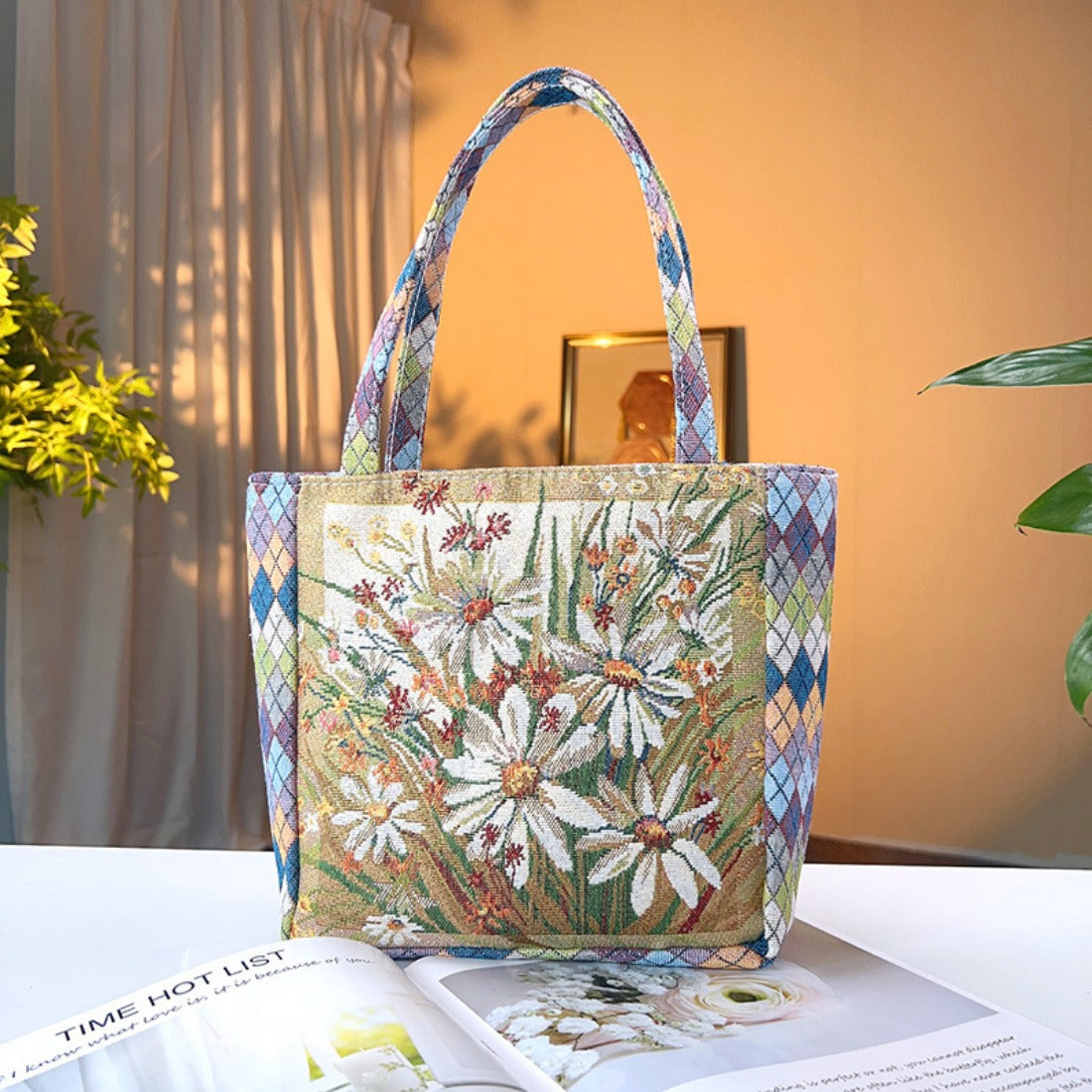 Cosbai - Geometric Lace Botanical &amp; Animal Canvas Tote