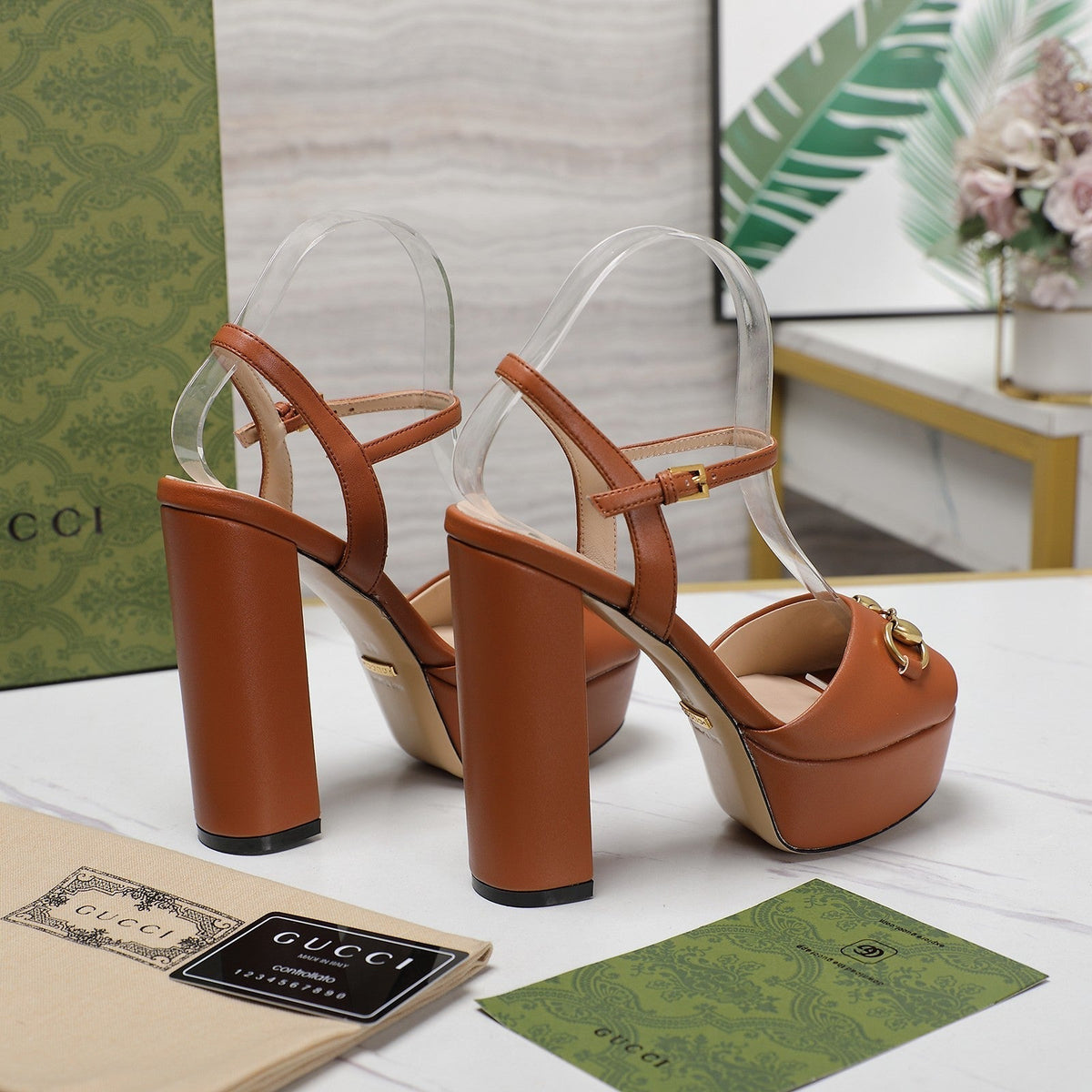 GG Sandales Cuir Noir Orange Ginger