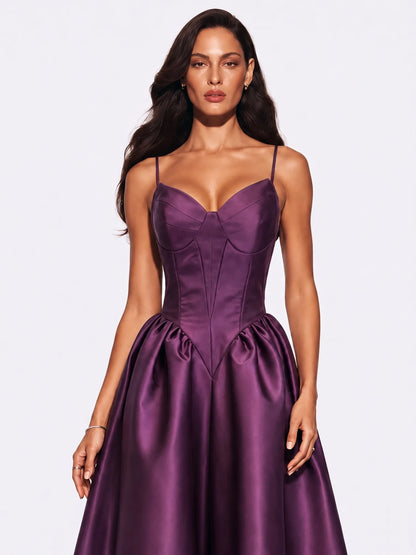 Lily Pearl Glow Corset Midi Dress In Purple