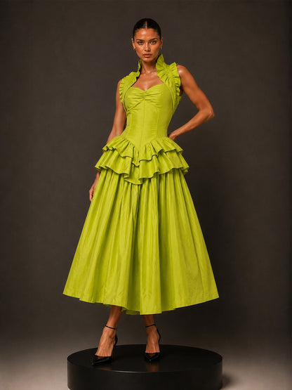Vivian Halter-Neck Tiered Midi Dress