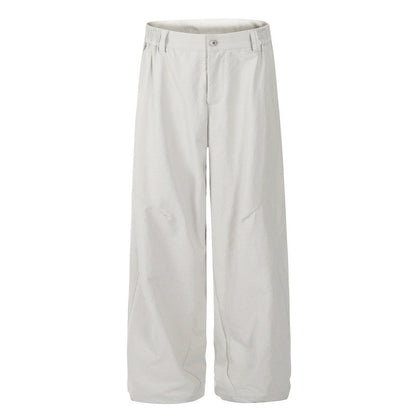 Pleated Curved Hem Wide-Leg Pants Unisex Loose Fit Style