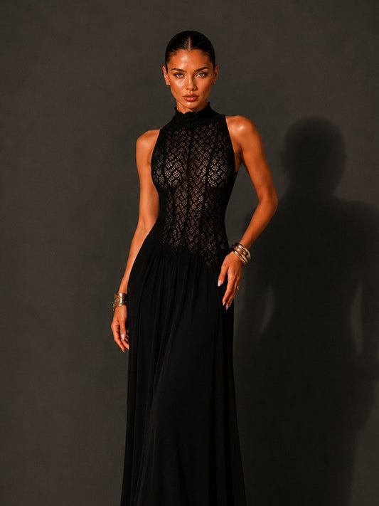 Hazel High-Neck Lace Sleeveless Maxi Dress