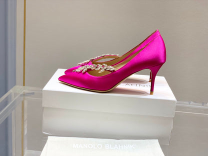 Manolo Women's Nadira Pumps 70 Hot Pink Satin