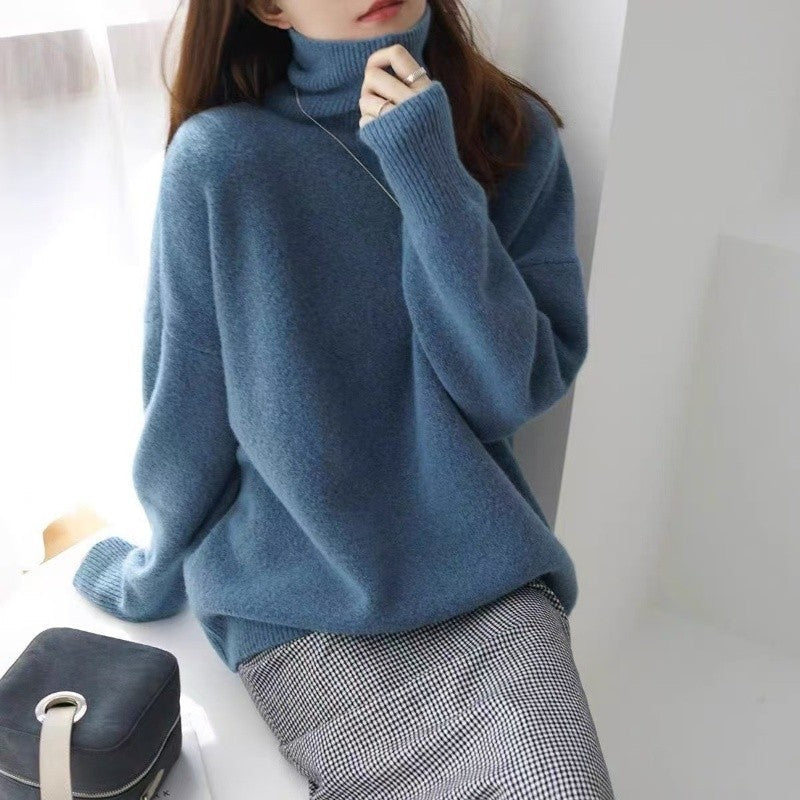 Solid Color High Neck Sweater