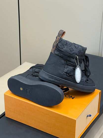 LV 25 Snow Boots Black Leather Canvas 576940
