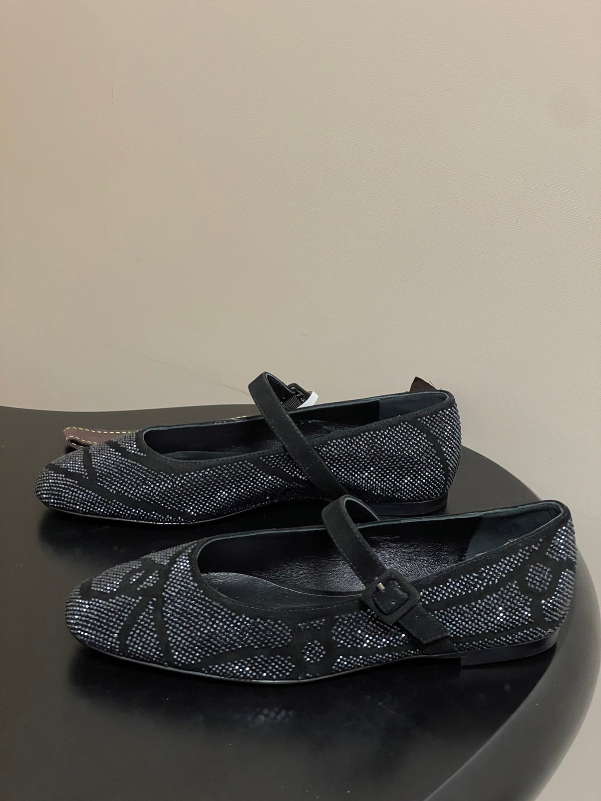 Hermes 26 Light Ballet Flat Metallic Black in Suede 594341