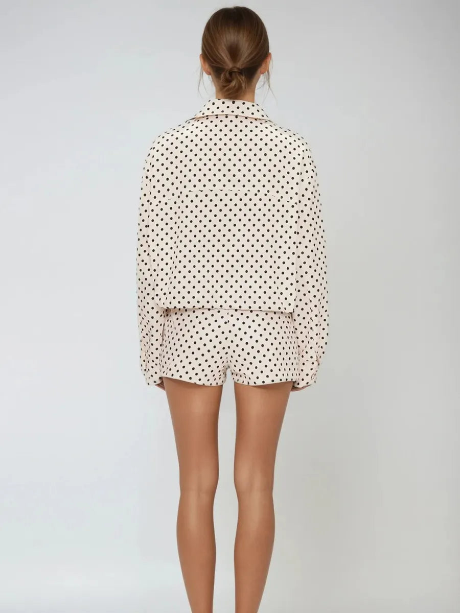 Cecelia Lapel Dot Pants Set