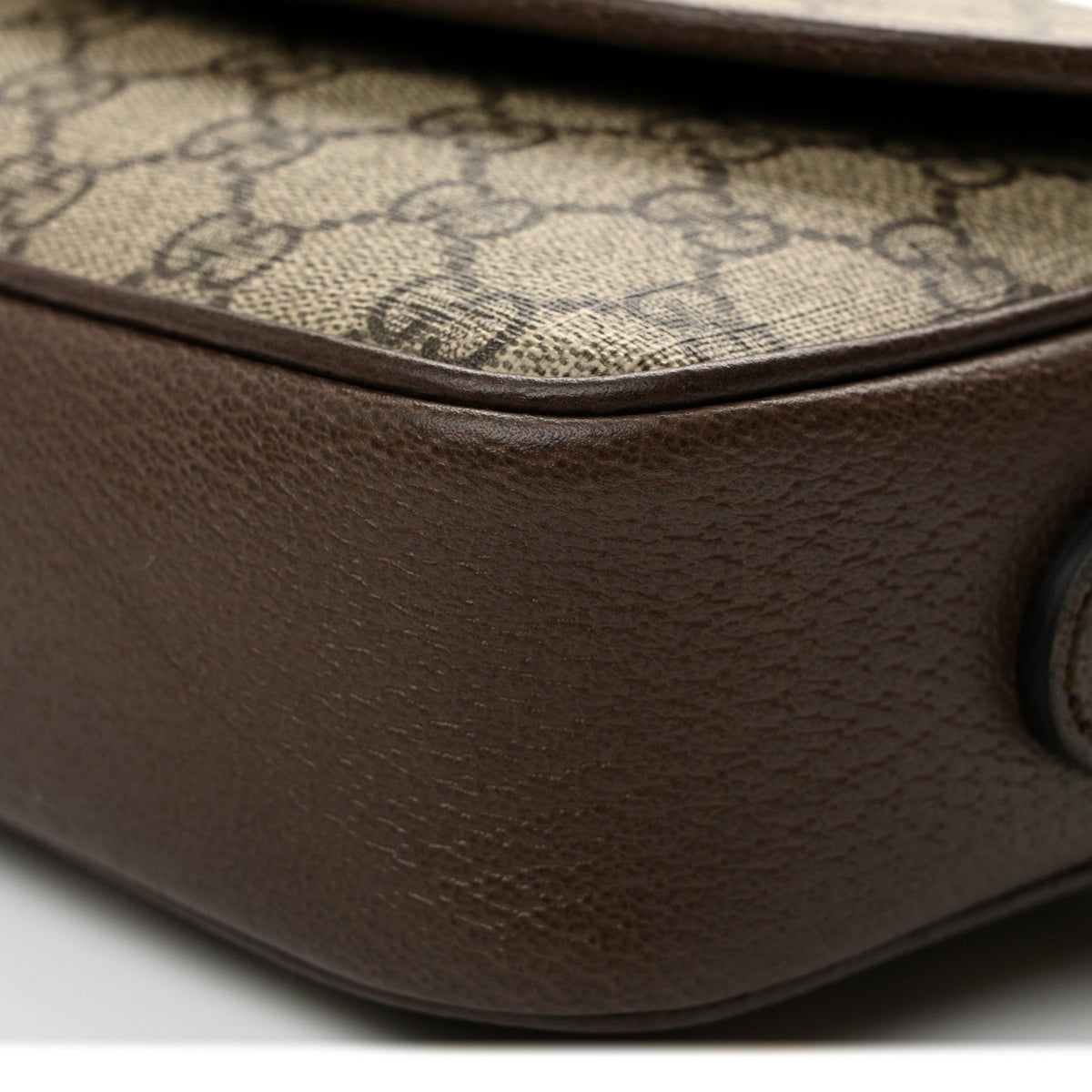 GG Supreme Monogram Textured Dollar Calfskin Web Studded Mini Ophidia Flap Shoulder Bag Beige Ebony New Acero