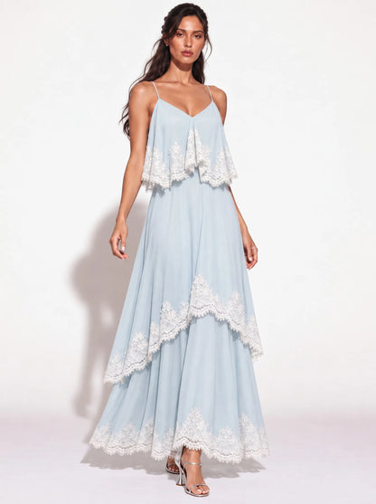 Colette Lace-Trimmed Chiffon Camisole Maxi Dress In Blue
