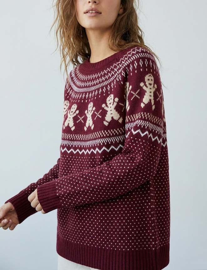 Knit Polka Dots Snowflake Pullover Sweater