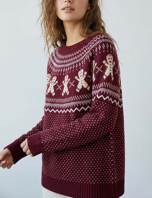 Knit Polka Dots Snowflake Pullover Sweater