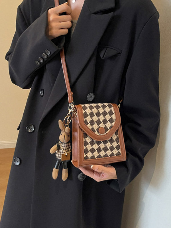 Checkerboard Contrast Color Bags Crossbody Bags
