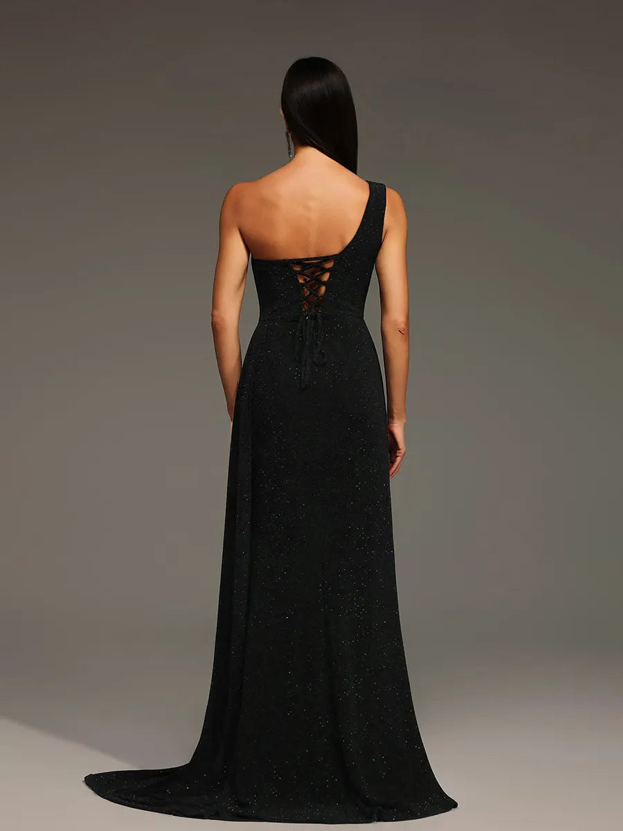 Elisa One Shoulder Diamond Slit Maxi Dress