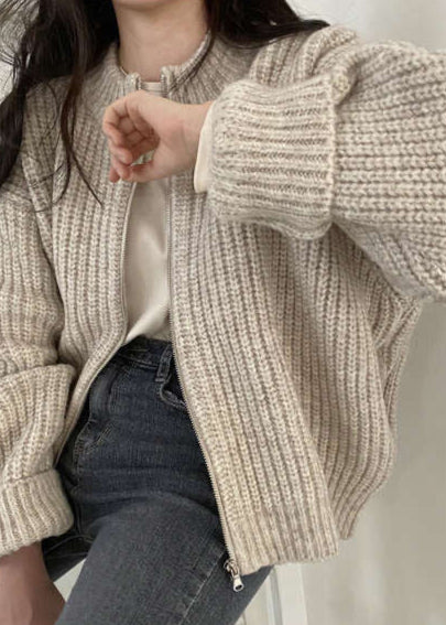 Chunky Knit Cardigan Zip Up Ribbed Sweater