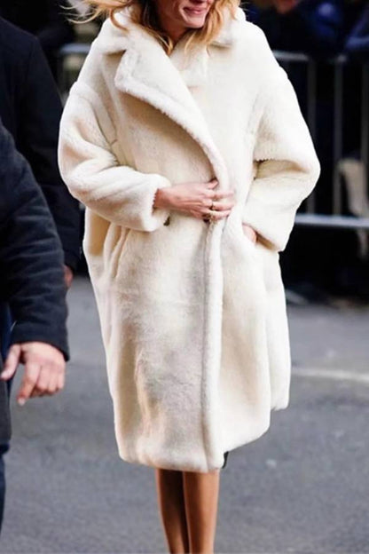 Long oversized coat with faux teddy bear fur
