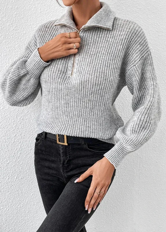 Cozy Knit Sweater With Zipper Detail