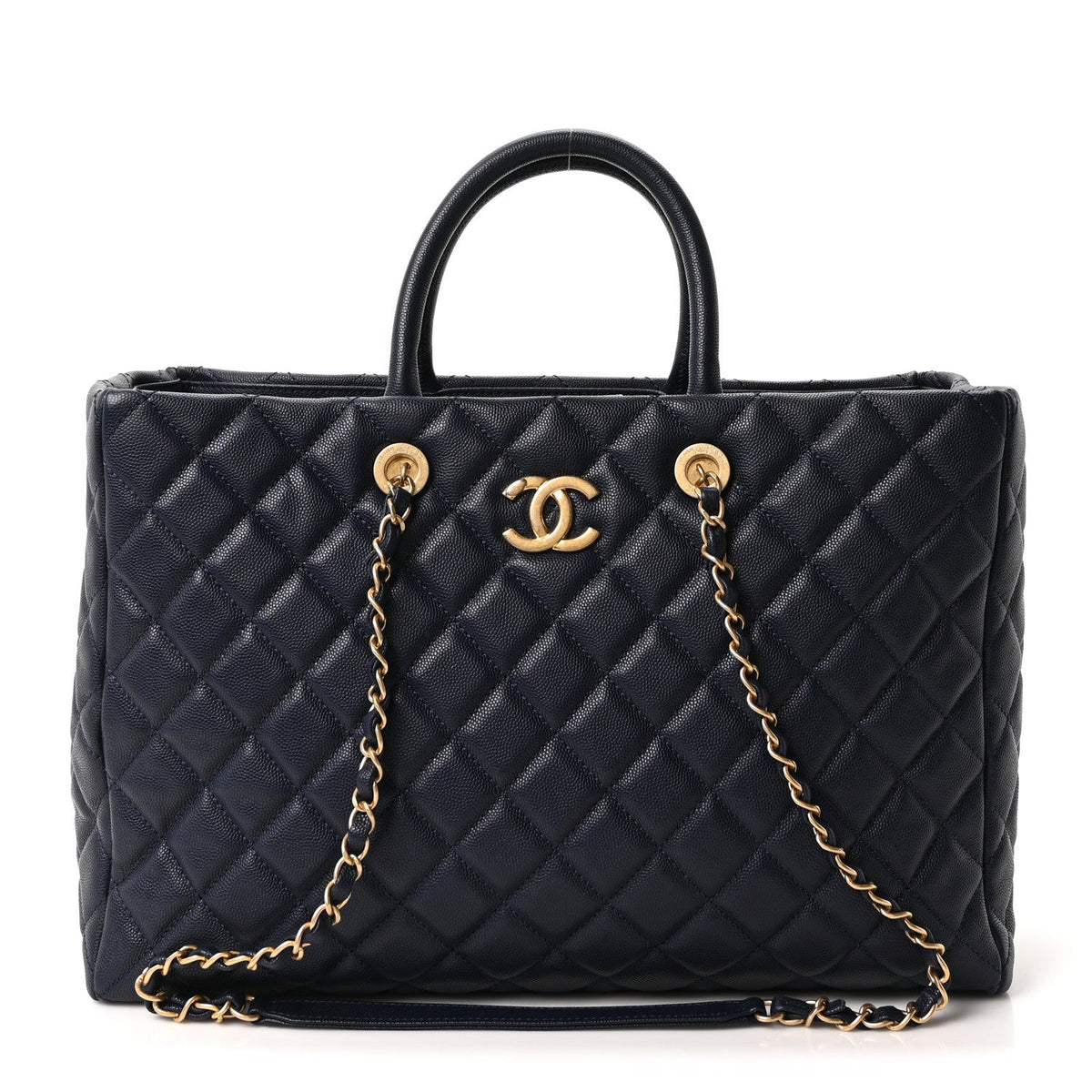 Caviar Quilted Large Coco Handle Shopping Tote Navy