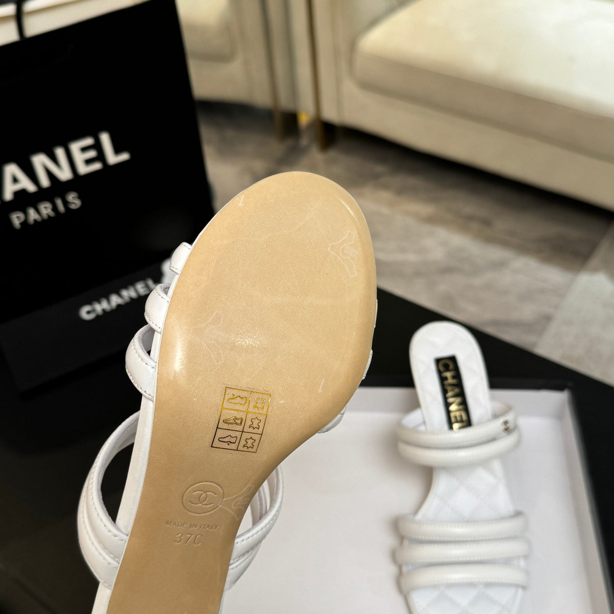 CC 26C Double C Strap Sandals White Sheepskin