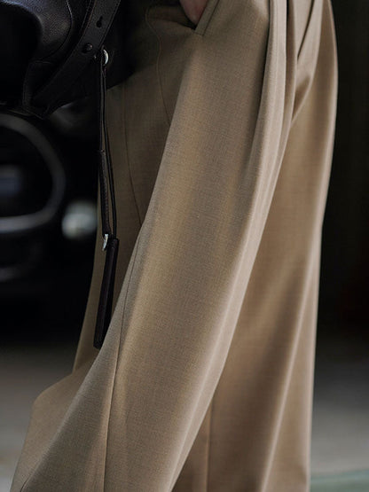 High Waisted Loose Pleated Solid Color Split-Joint Casual Pants Bottoms Trousers