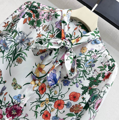 GG SS26 Flora Printed Collared Shirt White Multicolor Silk 351788