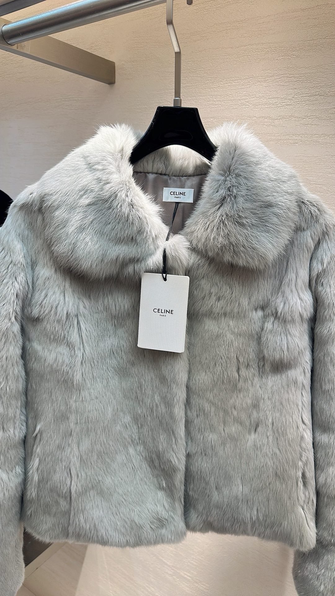 CELINE Rabbit Fur Coat Light Gray 333225