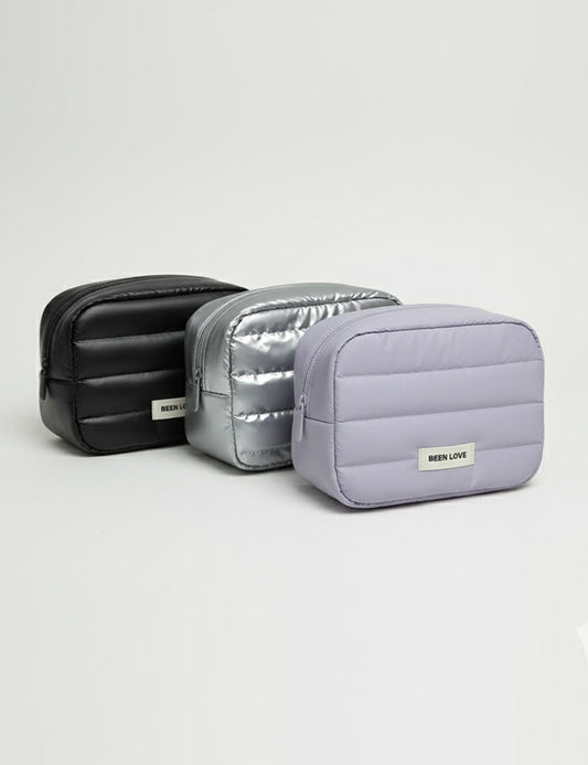 Solid Color Puffer Portable Cosmetic Bag