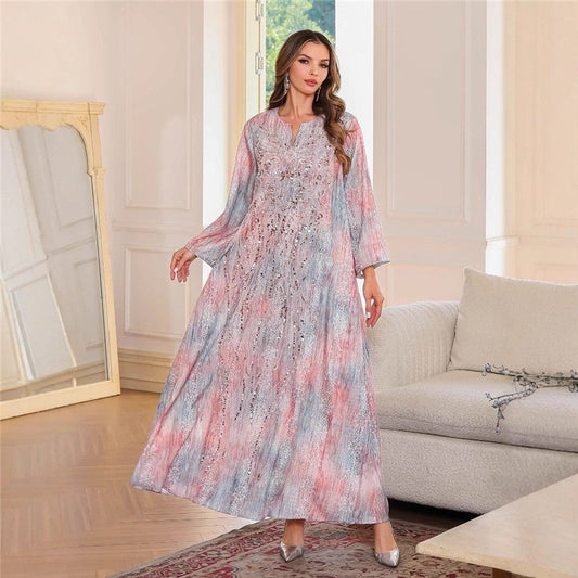 Floral Print Beaded Long Robe