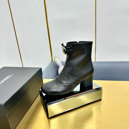 CC Bow-Adorned Rhinestone Boots Black Cowhide 564595
