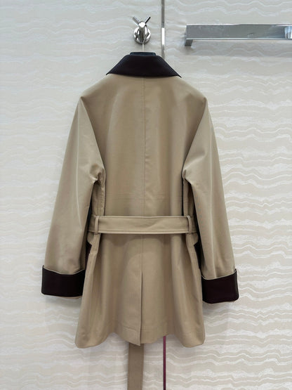 HM Majia Mid-Length Trench Coat Beige Lychee-Grained Suede 304557