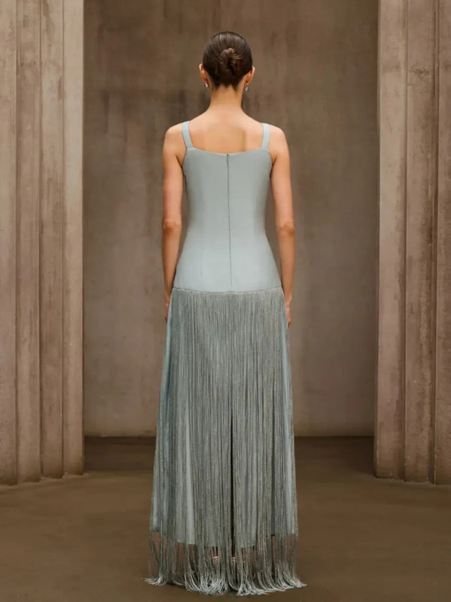 Gia Sleeveless Fringe-Trimmed Midi Dress
