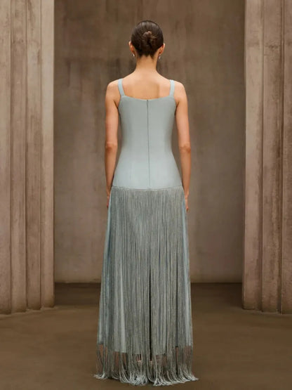 Gia Sleeveless Fringe-Trimmed Midi Dress