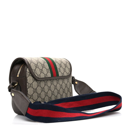 GG Supreme Monogram Textured Dollar Calfskin Web Studded Mini Ophidia Flap Shoulder Bag Beige Ebony New Acero