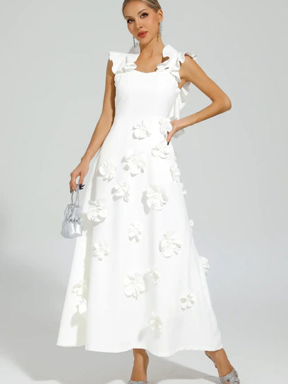 Elara Floral Applique Halter Maxi Dress