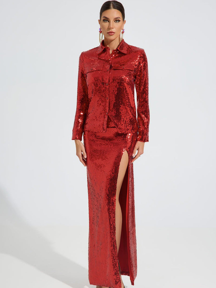 Sarah Radiant Sequin Shirt Maxi Dress
