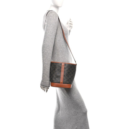 Triomphe Canvas Calfskin Small Bucket Bag Tan