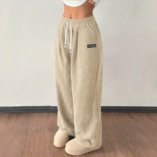 Solid Color Drawstring Casual Pants