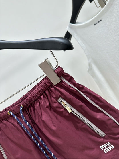 Miu Shorts Burgundy Windproof Fabric 349727