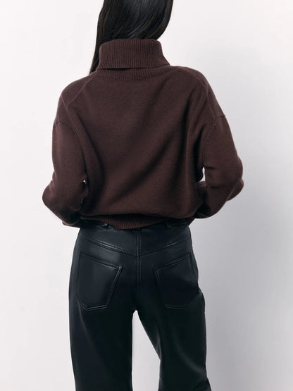 Turtleneck Knit Sweater In Soft Red Fabric