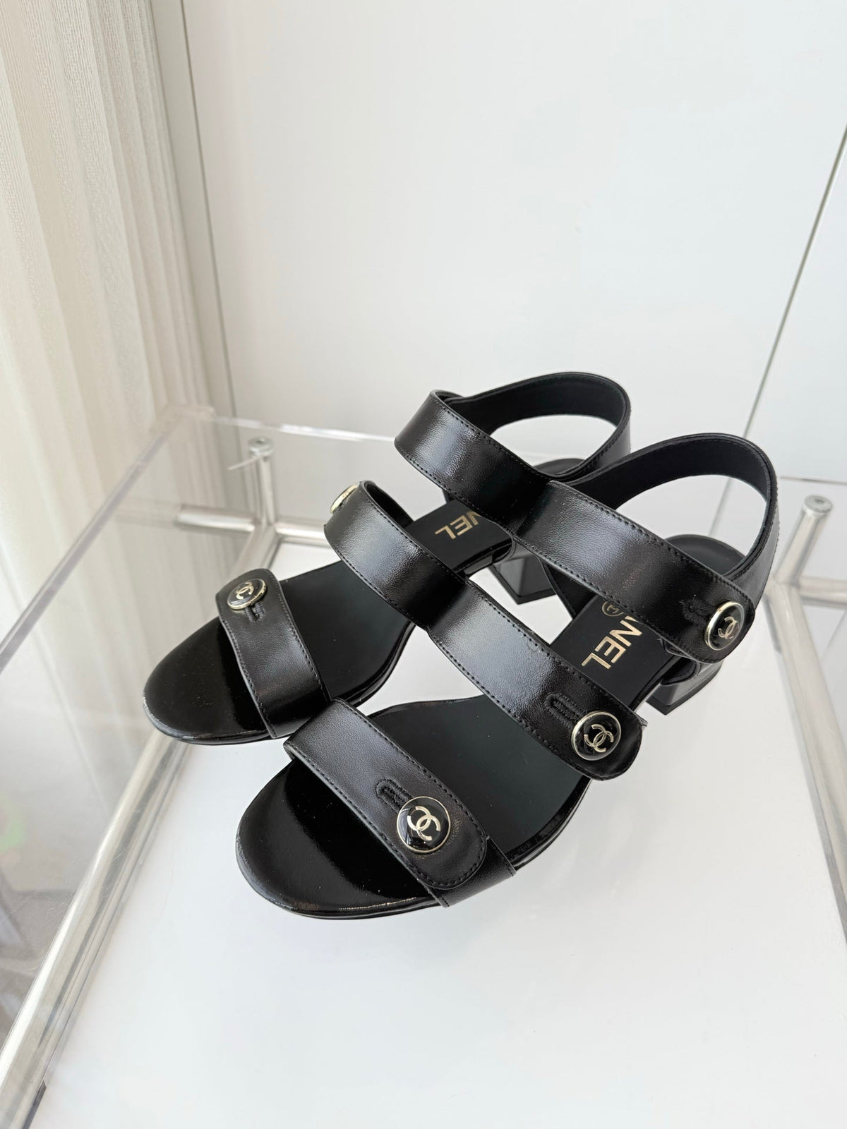 Chanel 26 Turnlock 40 Black Sandal Heels in Lambskin 597403