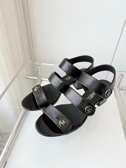 Chanel 26 Turnlock 40 Black Sandal Heels in Lambskin 597403