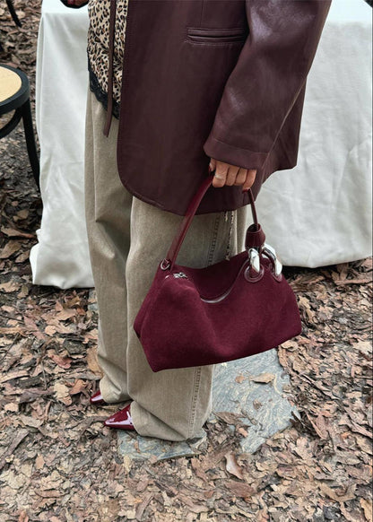 Suede Shoulder and Crossbody Bag With Leather Straps