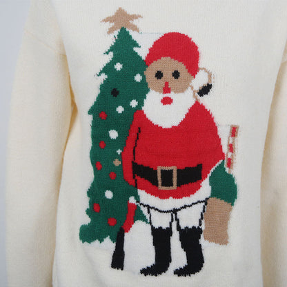 Casual Round Neck Christmas Jacquard Knit Sweater